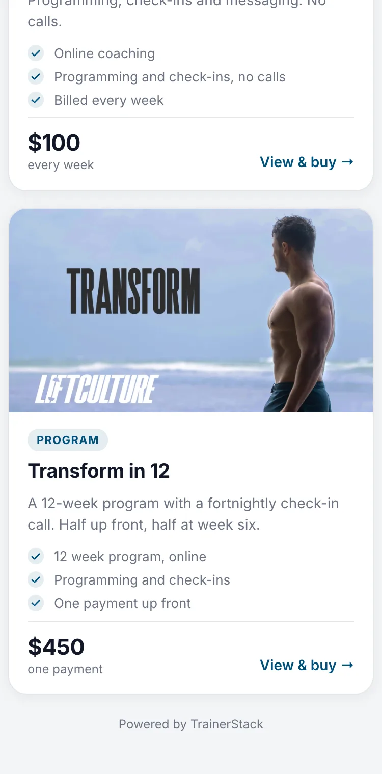 Further down the store: Transform in 12, a 12-week program for $450